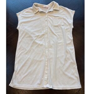 La Vie En Rose Terry Cloth Shirt Dress Cover Up White Button Up Size small women